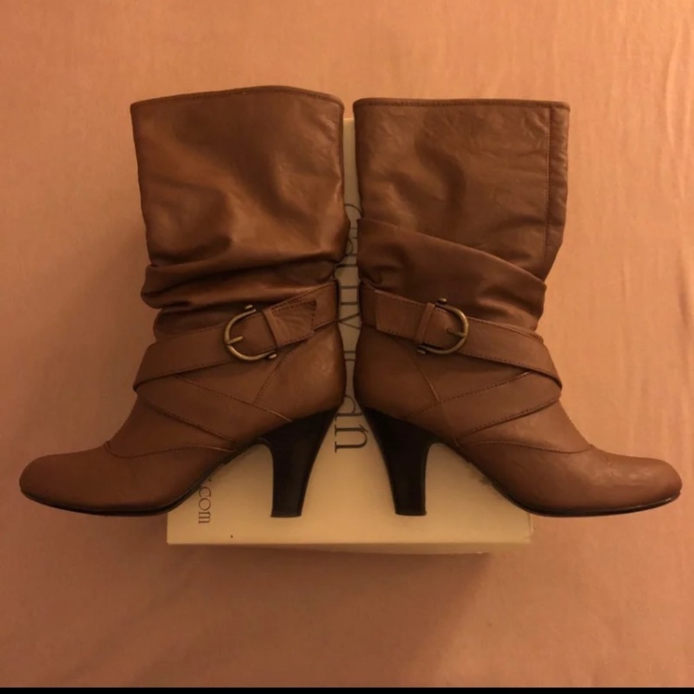 Brown mid calf length boots